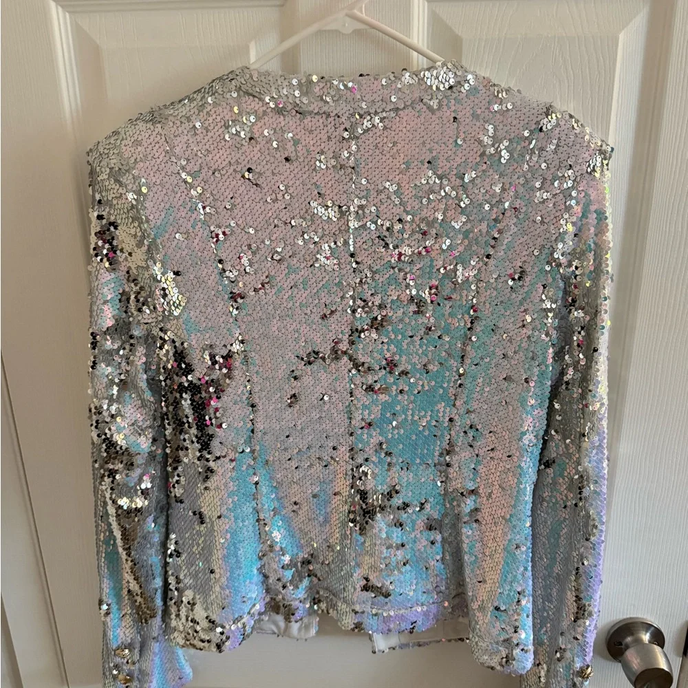 Fashion Nova Iridescent Sequin Blazer - Silver and Pink (Iridescent) - Picture 2 of 2